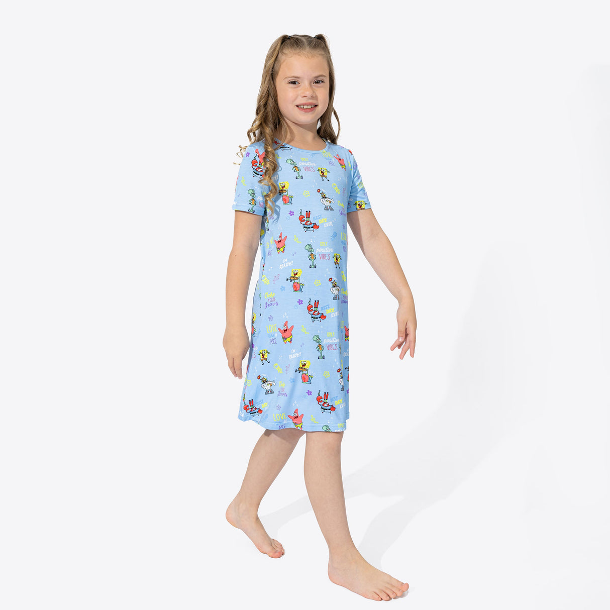 SpongeBob SquarePants: Good Vibes Bamboo Girls' Short Sleeve Dress - HoneyBug