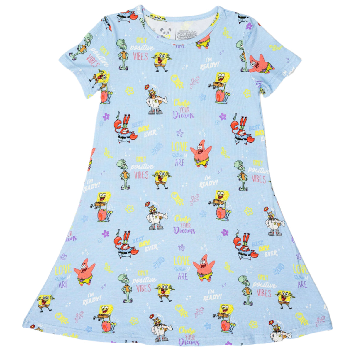 SpongeBob SquarePants: Good Vibes Bamboo Girls' Short Sleeve Dress - HoneyBug