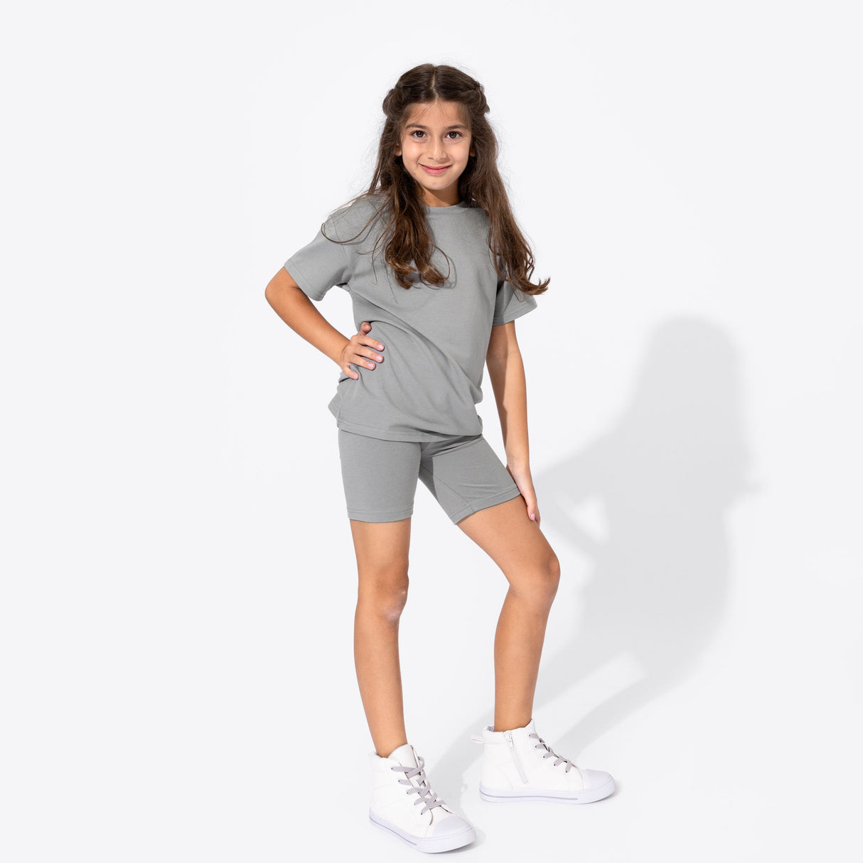 Stormy Grey Bamboo Blend Kid's Oversized Tee & Biker Short Set - HoneyBug