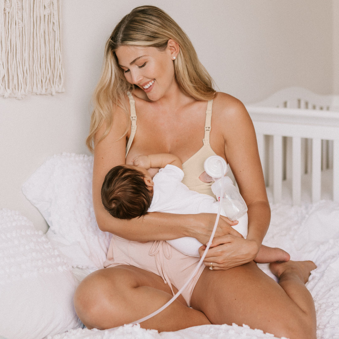 Sublime® Hands-Free Pumping & Nursing Bra | Beige - HoneyBug