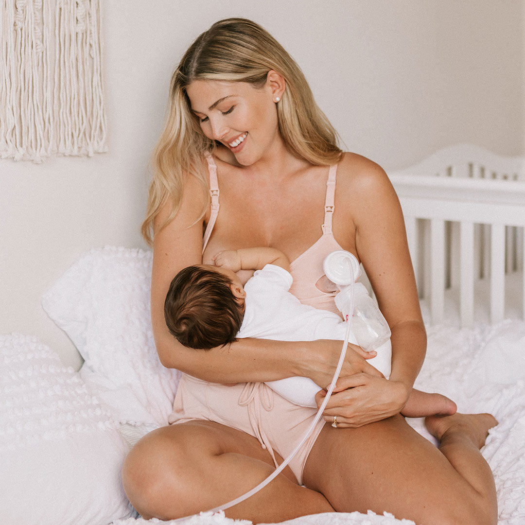 Sublime® Hands-Free Pumping & Nursing Bra | Pink Heather - HoneyBug
