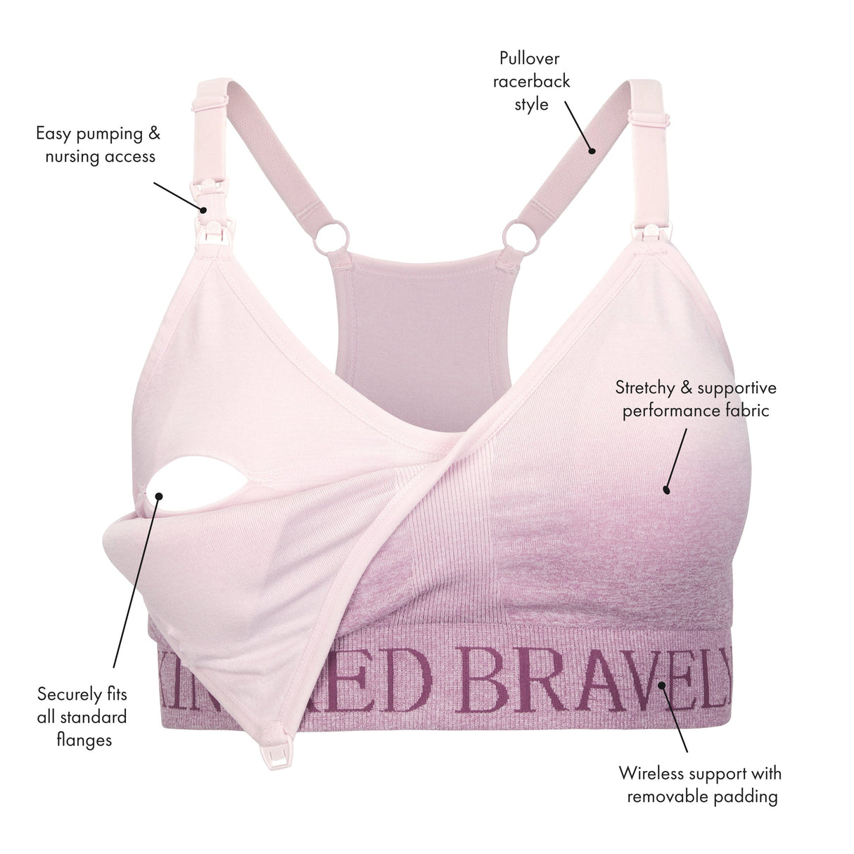 Sublime® Hands-Free Pumping & Nursing Sports Bra | Ombre Purple - HoneyBug