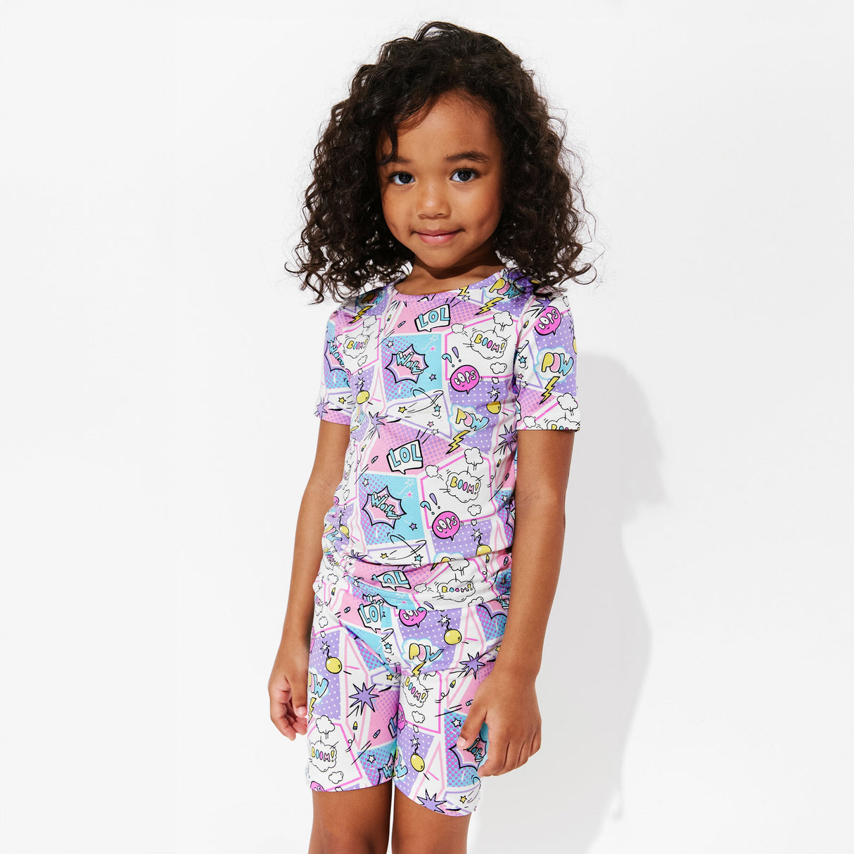 Comic Purple Bamboo Kids Pajama Short Set - HoneyBug