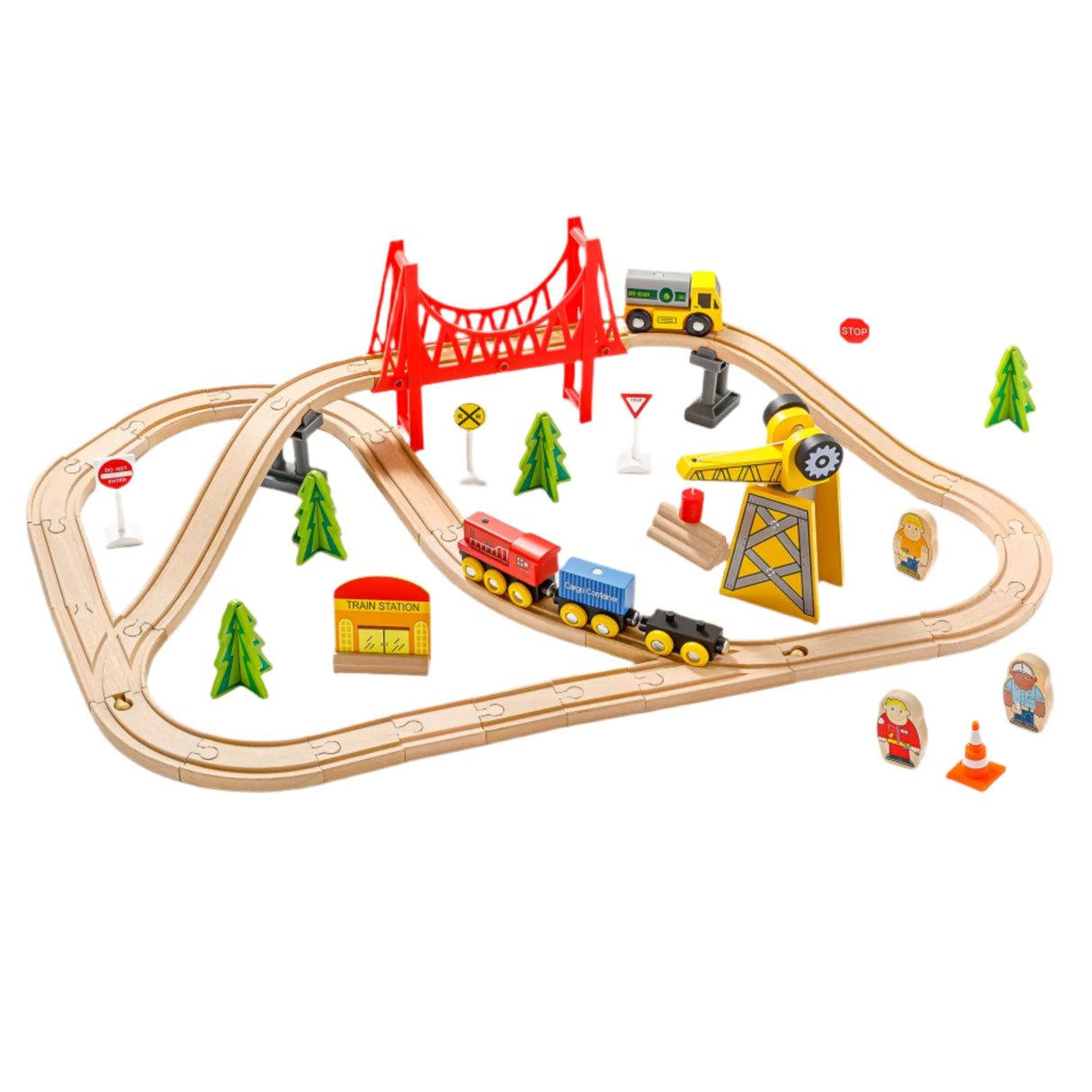 Tiny Land® Wooden Track Trains 55 Pcs - HoneyBug