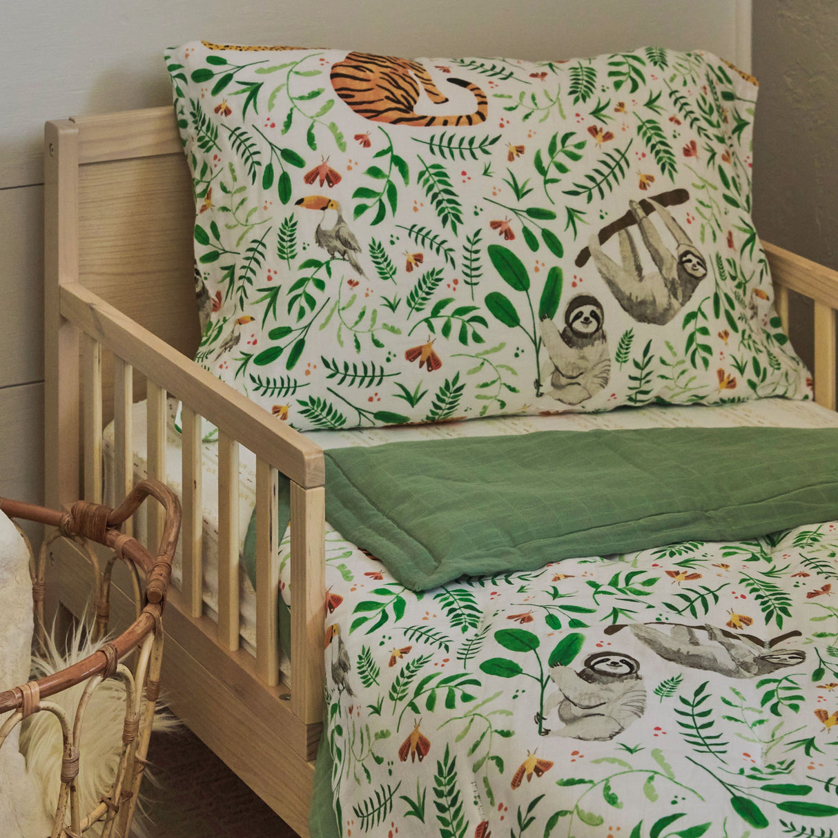 Cotton Muslin Toddler Bedding 3 Piece Set - Mighty Jungle - HoneyBug