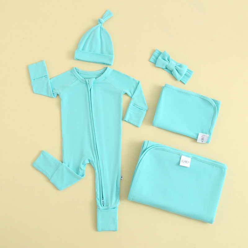 Tranquil Turquoise Zippered Baby Romper