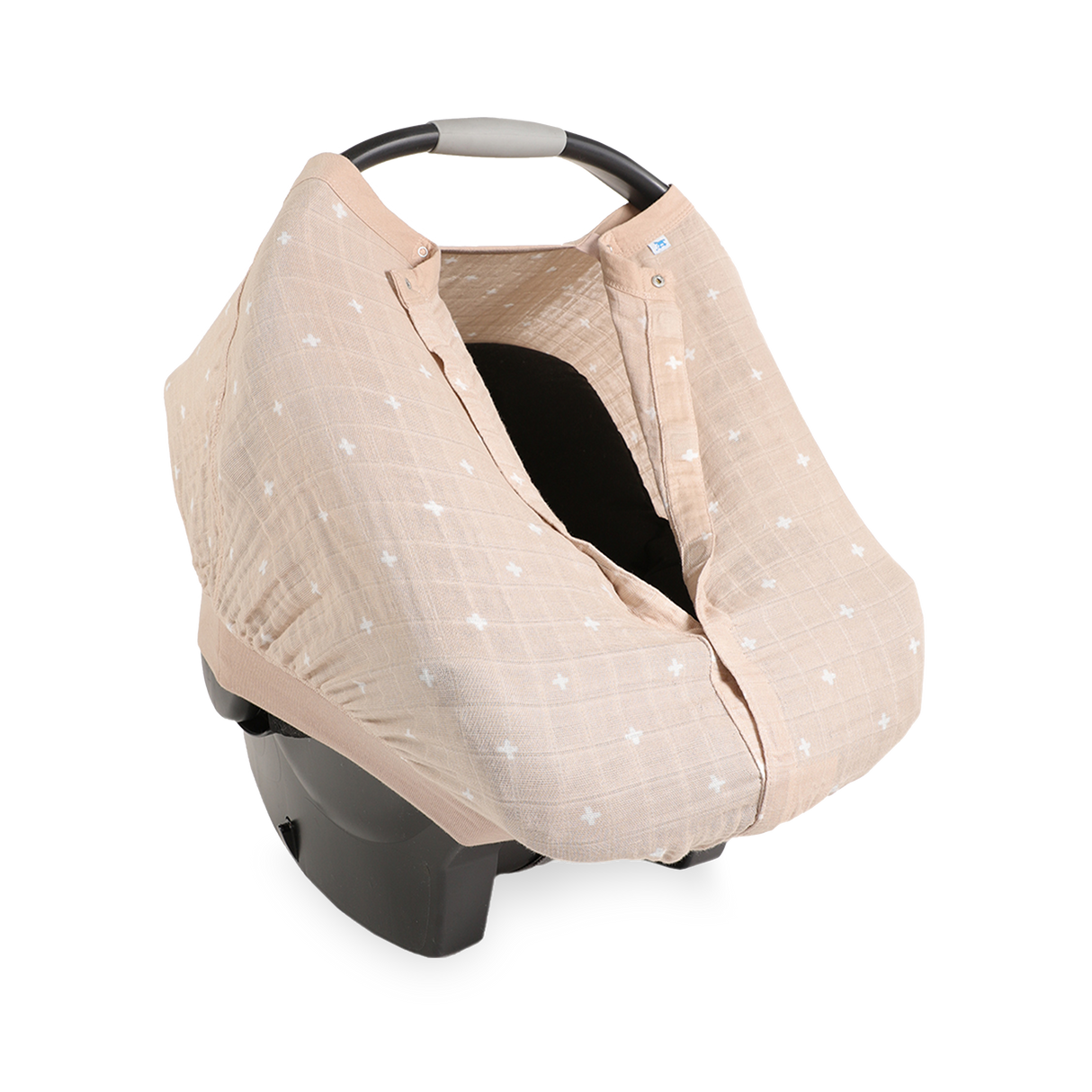 Cotton Muslin Car Seat Canopy - Taupe Cross - HoneyBug