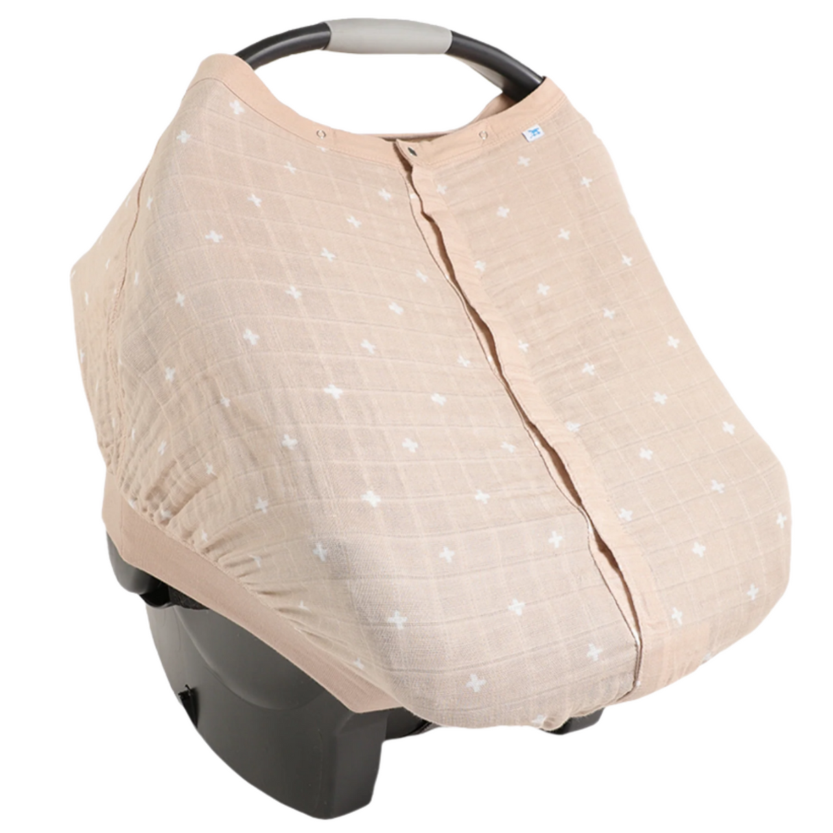 Cotton Muslin Car Seat Canopy - Taupe Cross - HoneyBug