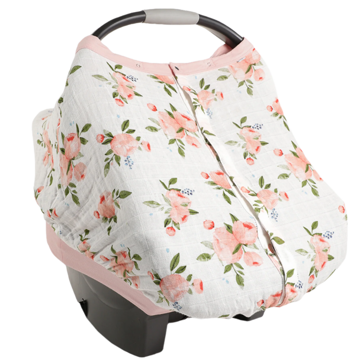 Cotton Muslin Car Seat Canopy - Watercolor Roses - HoneyBug