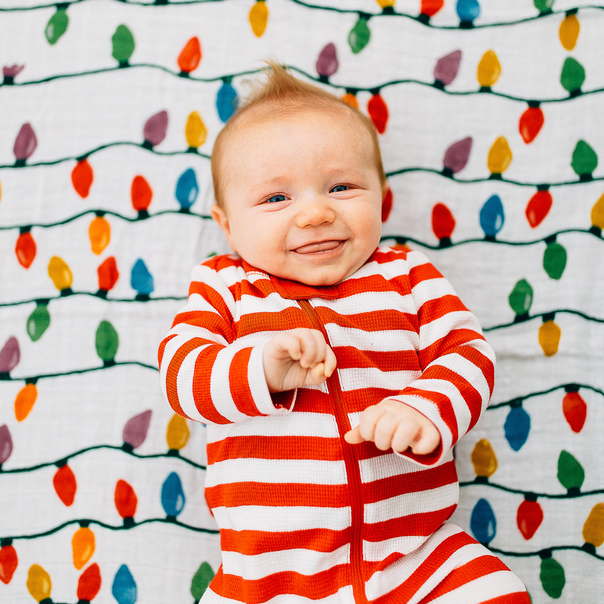 Cotton Muslin Swaddle Blanket - Christmas Bulbs - HoneyBug