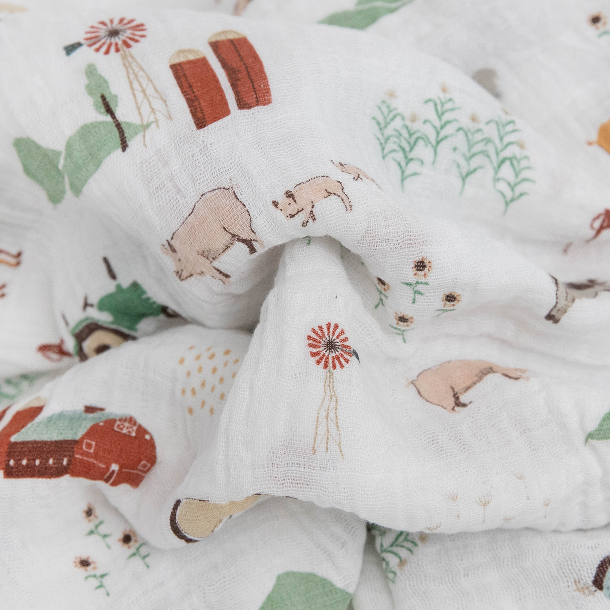 Cotton Muslin Swaddle Blanket - Farmyard - HoneyBug