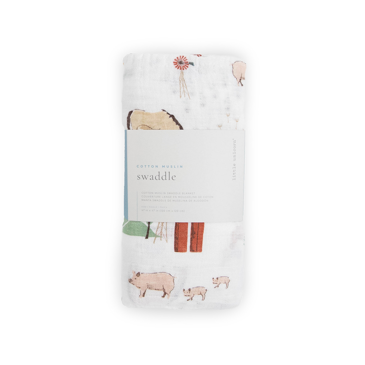 Cotton Muslin Swaddle Blanket - Farmyard - HoneyBug