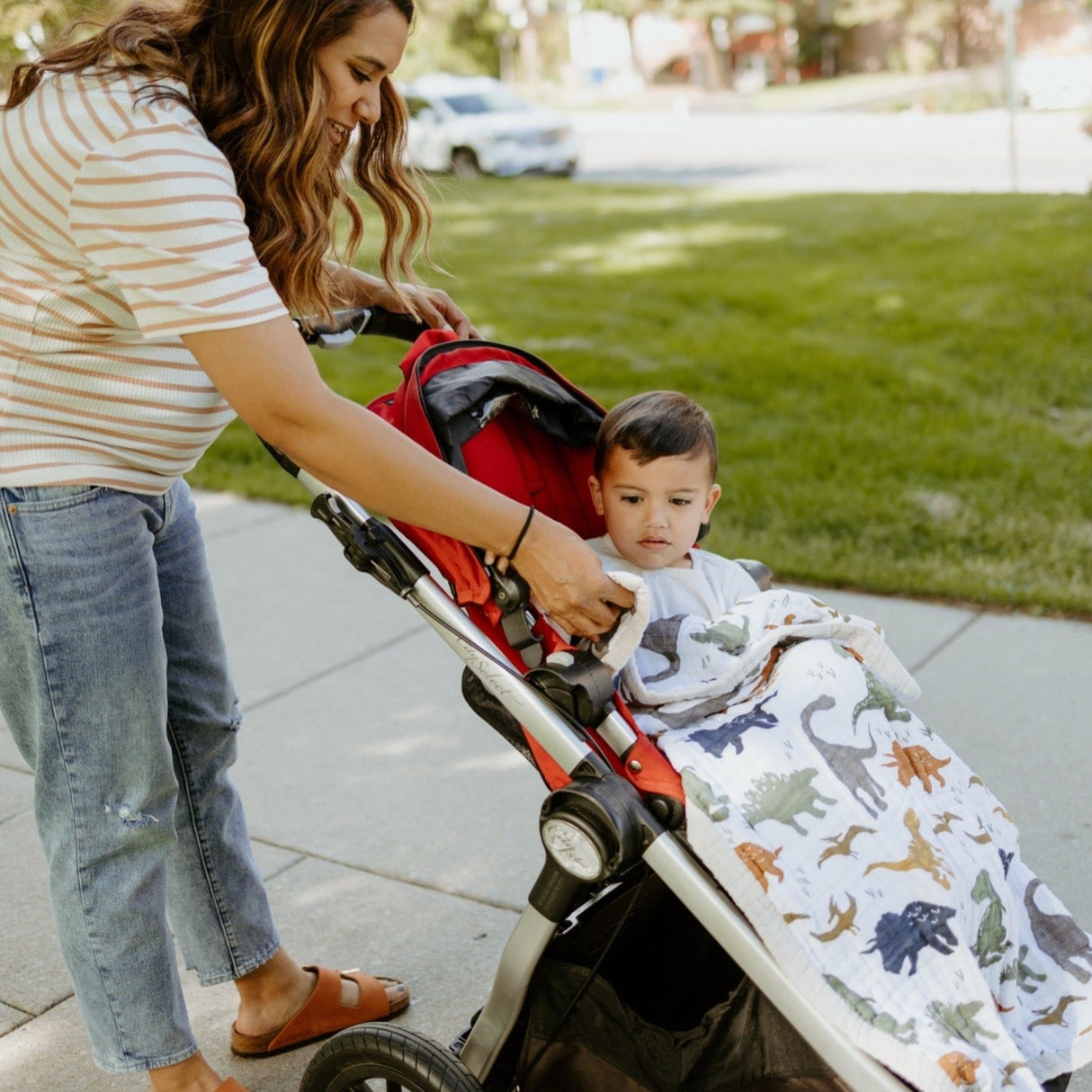 Cotton Muslin Baby Quilt - Dino Friends - HoneyBug
