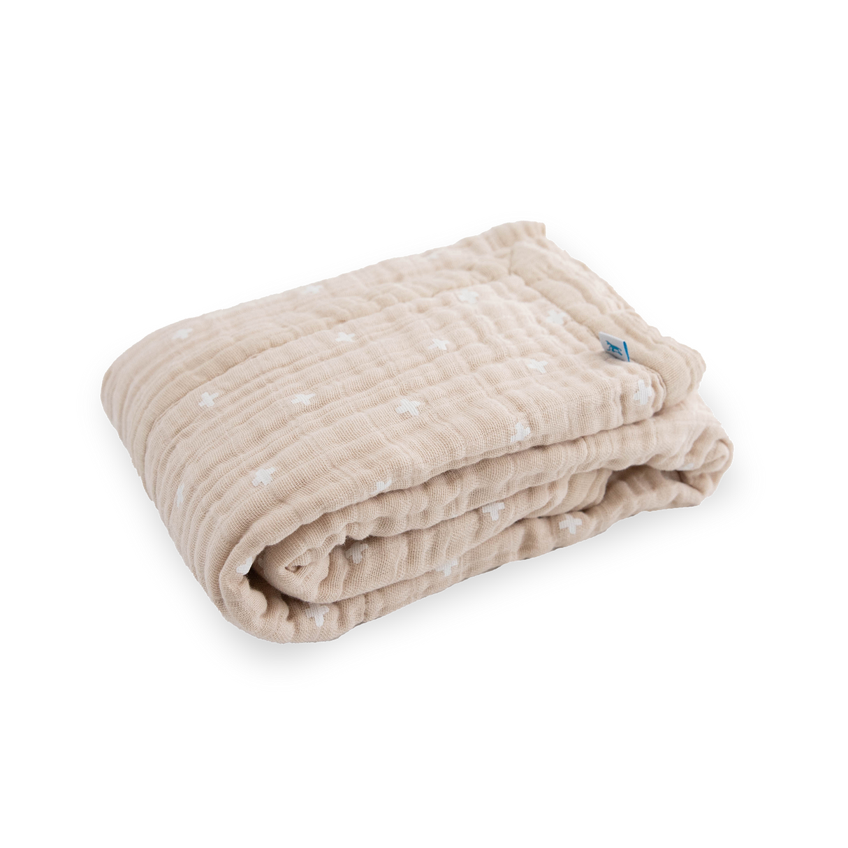 Cotton Muslin Baby Quilt - Taupe Cross - HoneyBug