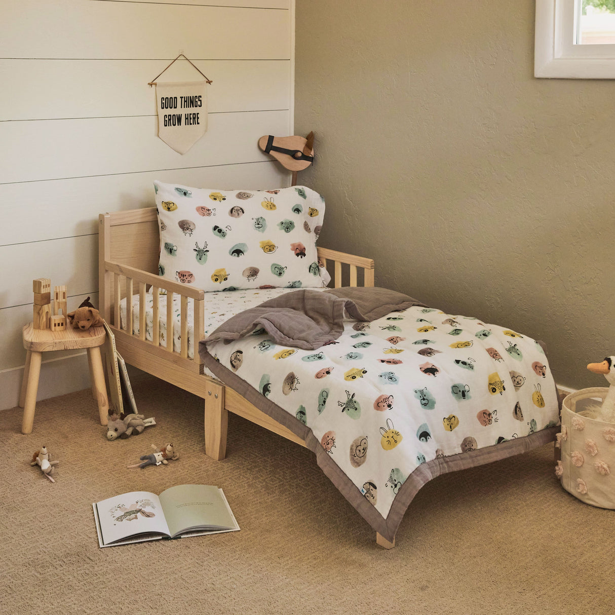 Cotton Muslin Toddler Comforter - Watercolor Critters - HoneyBug