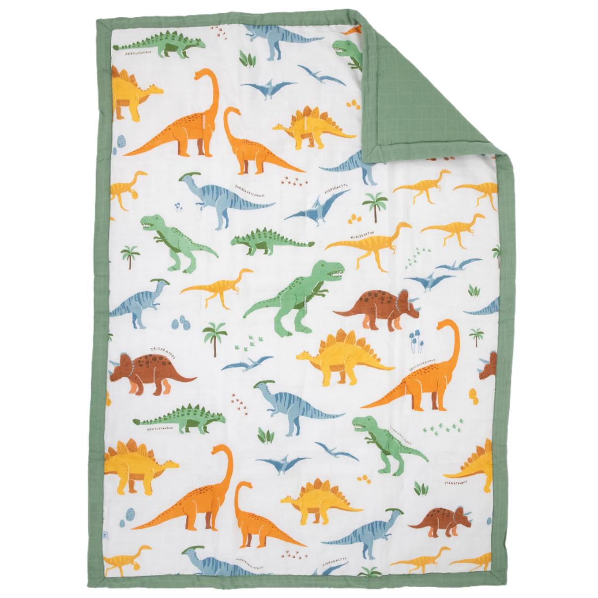 Cotton Muslin Toddler Comforter - Dino Names - HoneyBug