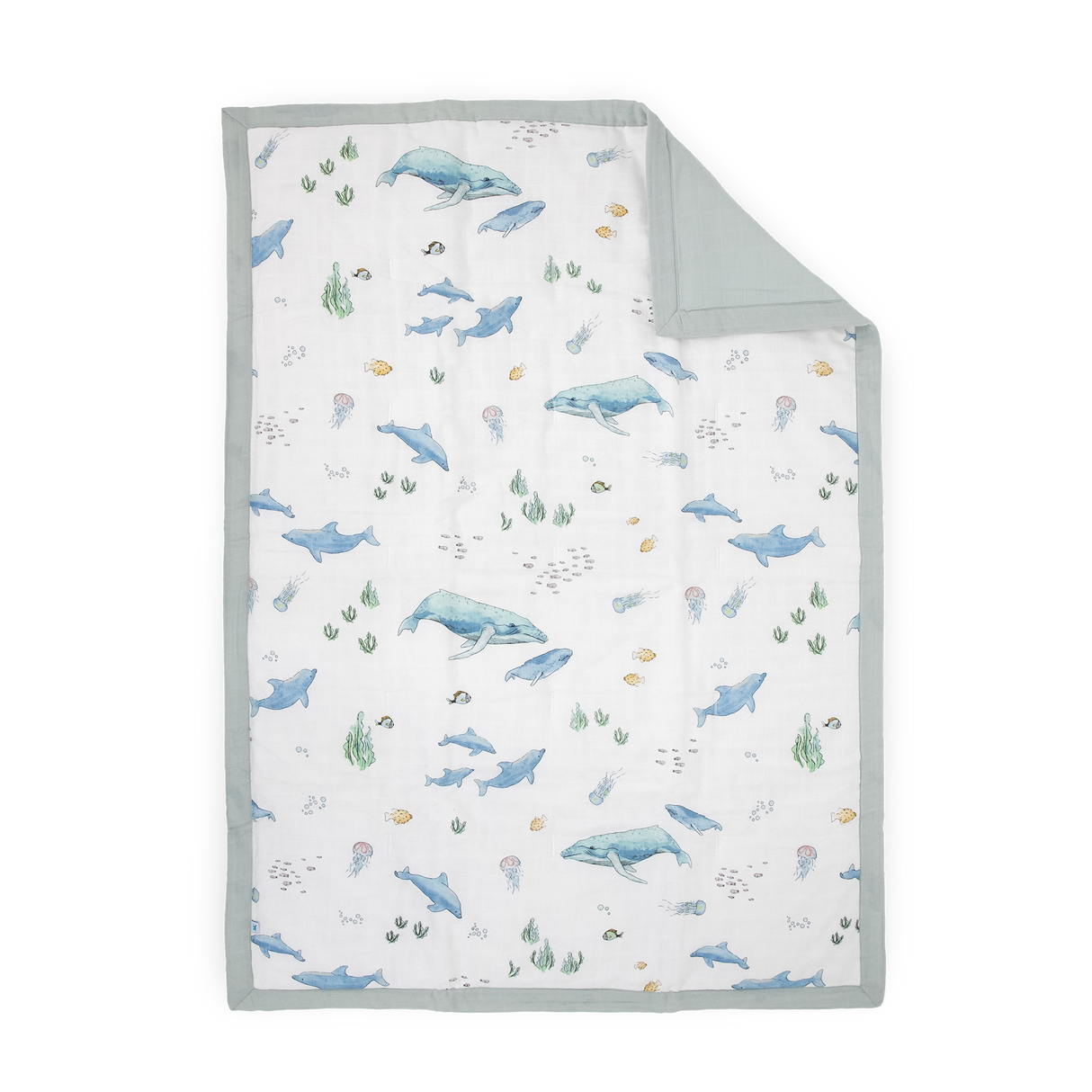 Cotton Muslin Toddler Bedding 3 Piece Set - Whales - HoneyBug