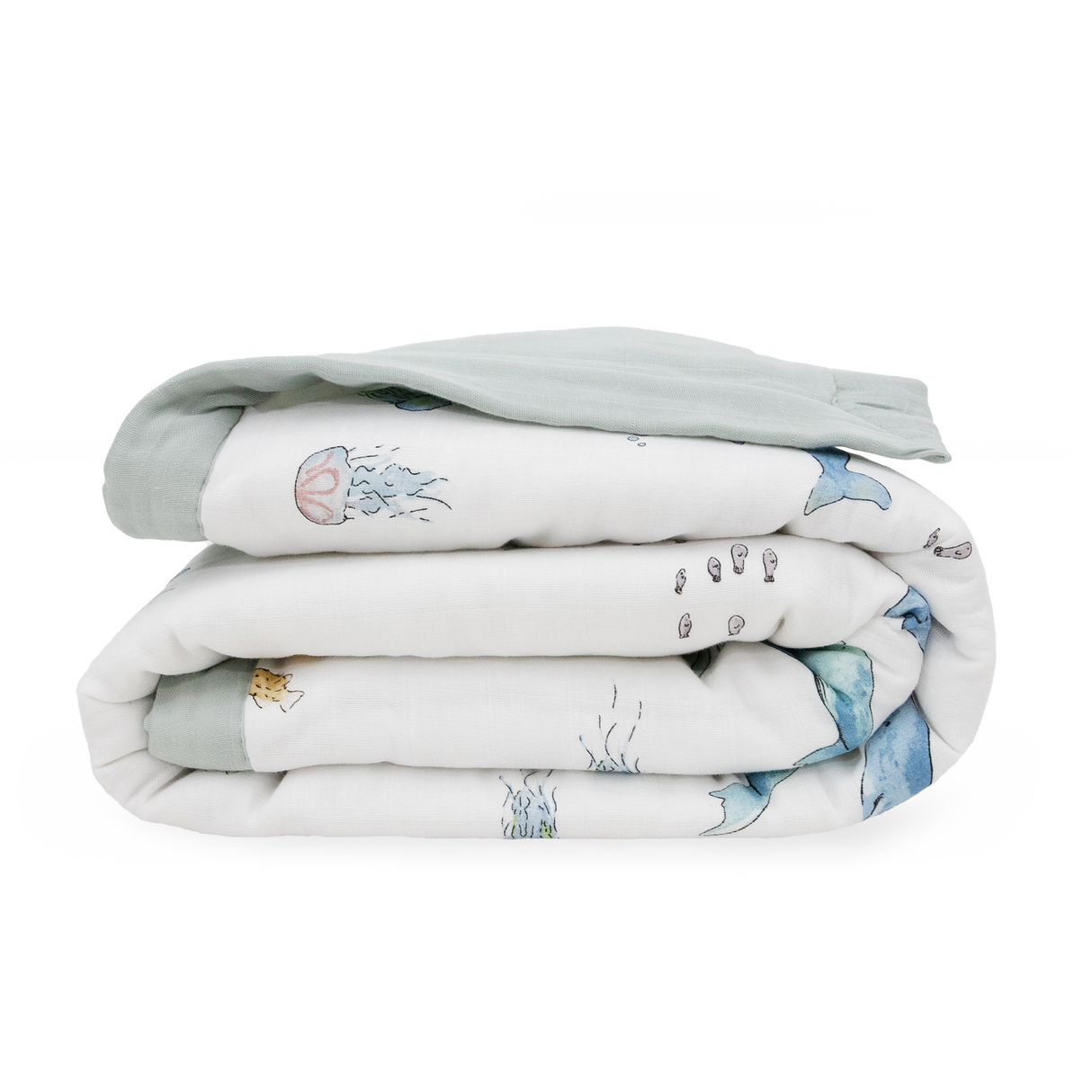 Cotton Muslin Toddler Comforter - Whales - HoneyBug