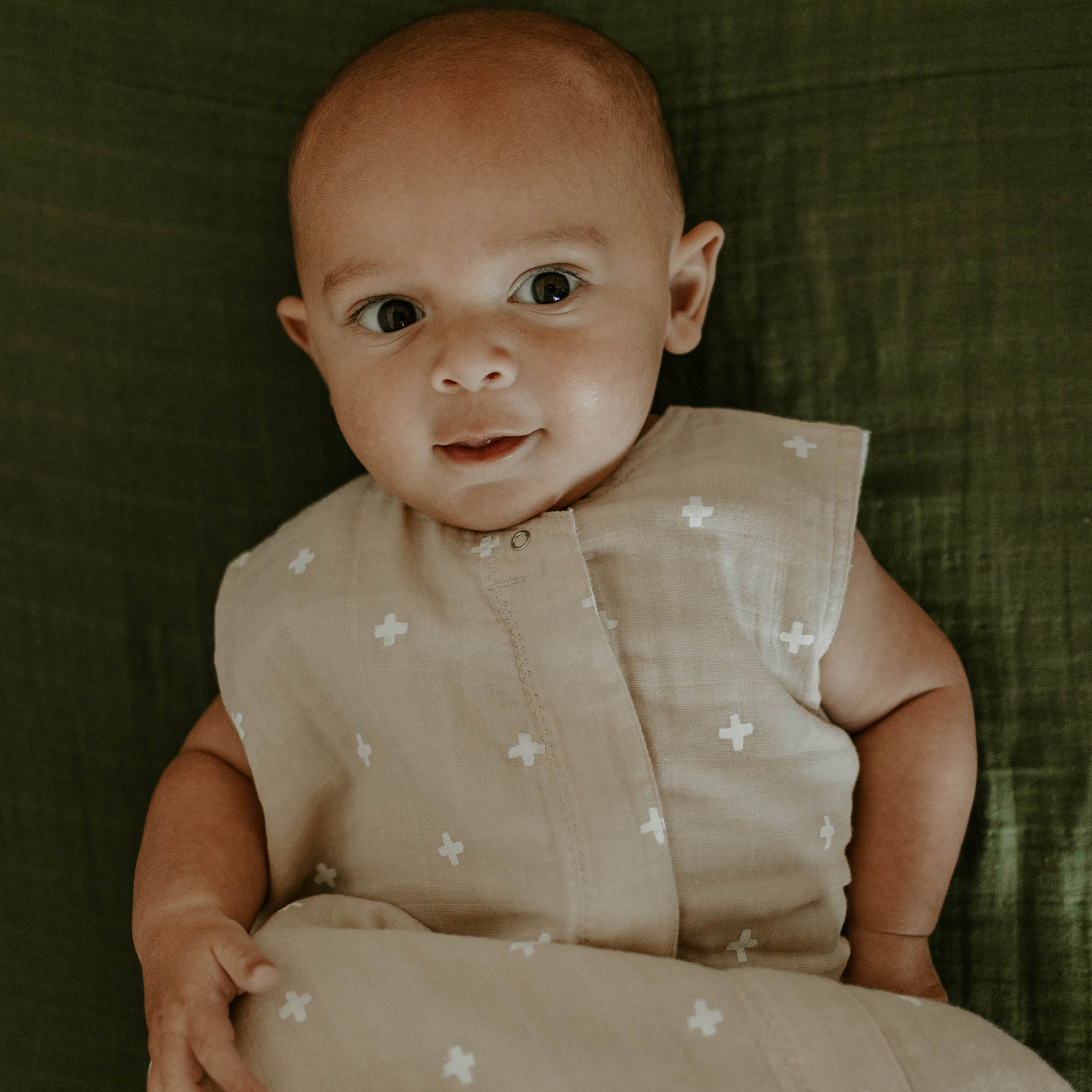 Cotton Muslin Sleep Bag - Taupe Cross - HoneyBug