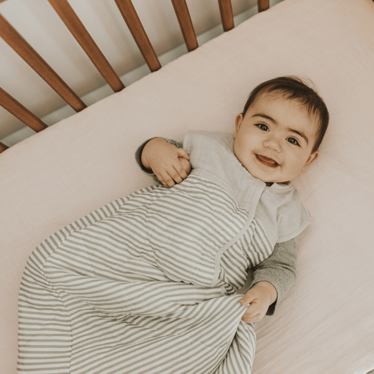 Cotton Muslin Quilted Sleep Bag - Grey Stripe - HoneyBug