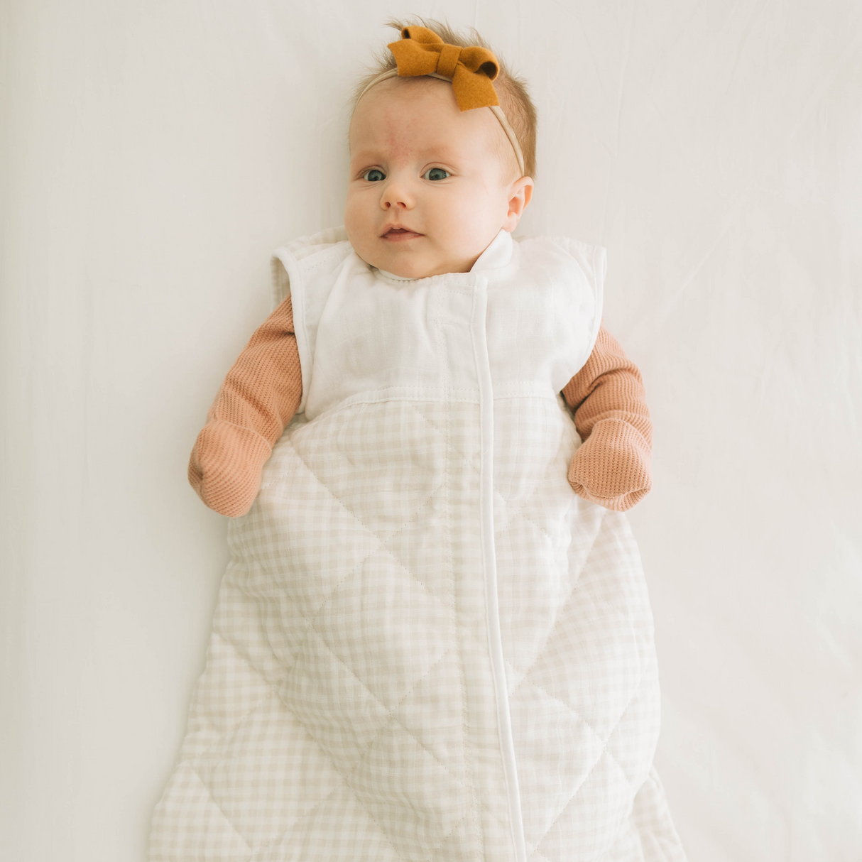 Cotton Muslin Quilted Sleep Bag - Tan Gingham - HoneyBug