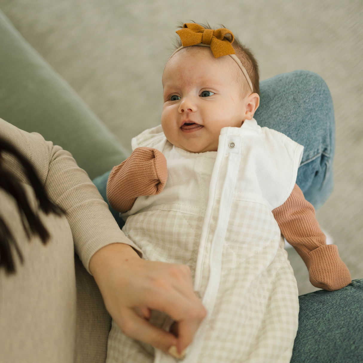 Cotton Muslin Quilted Sleep Bag - Tan Gingham - HoneyBug