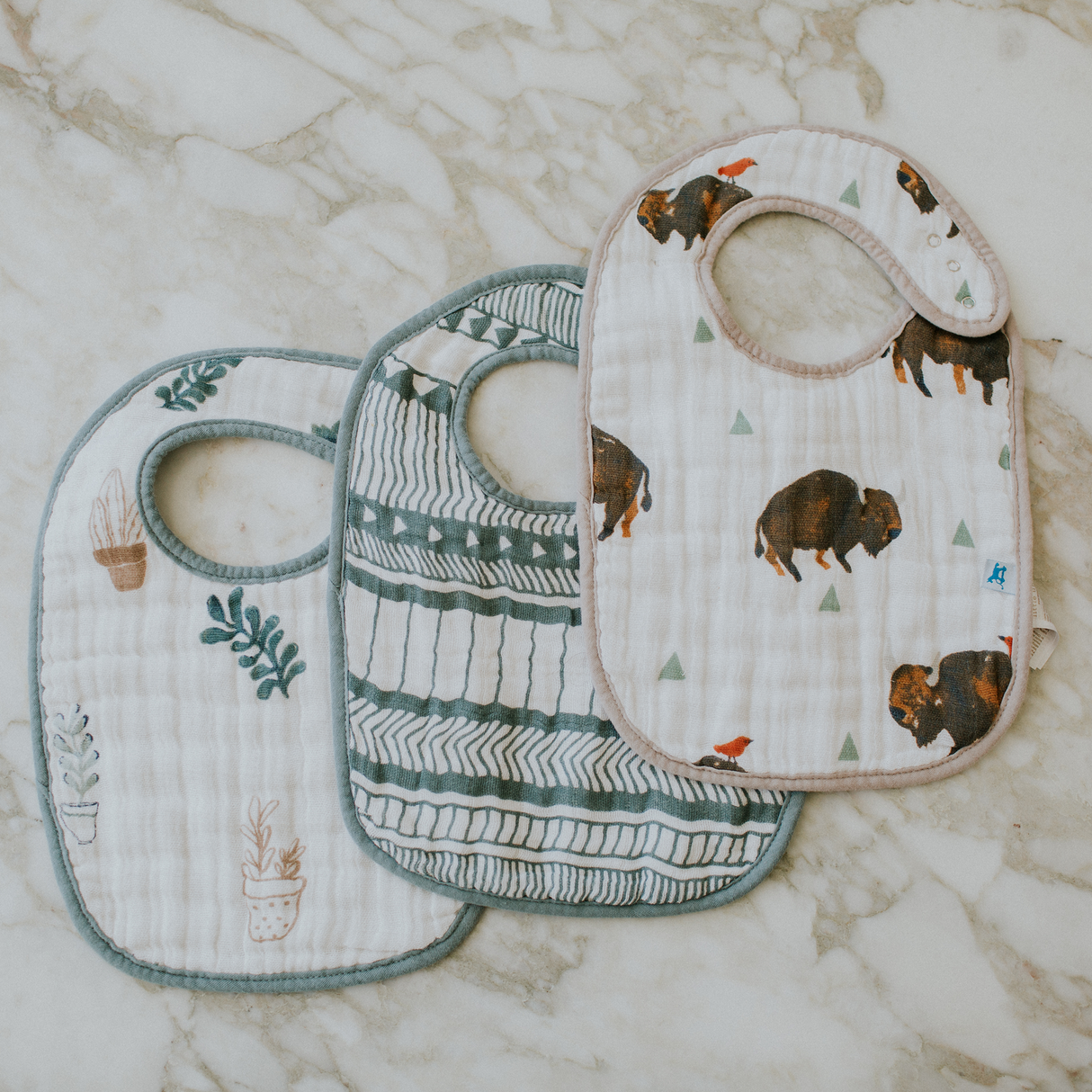 Cotton Muslin Classic Bib 3 pack - Bison - HoneyBug