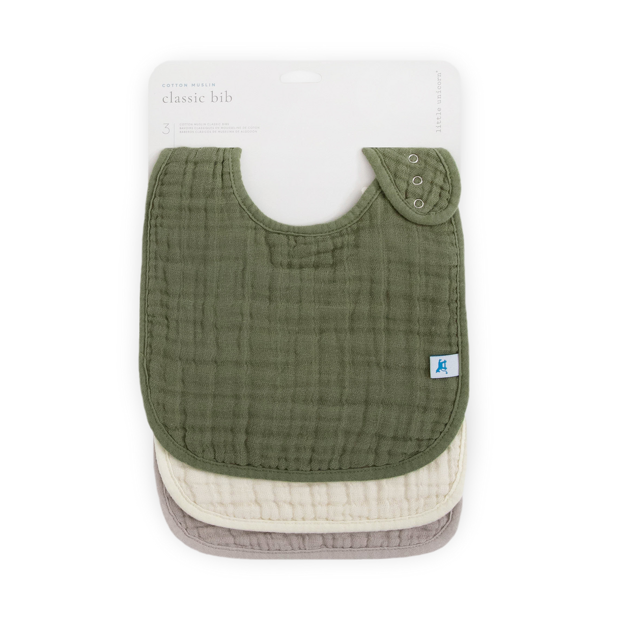 Cotton Muslin Classic Bib 3 Pack - Fern - HoneyBug