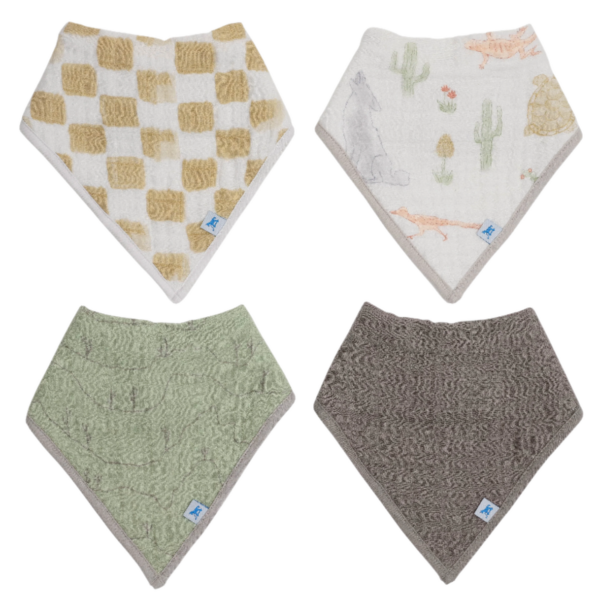 Cotton Muslin + Fleece Bandana Bib 4 Pack - Adobe Checker - HoneyBug