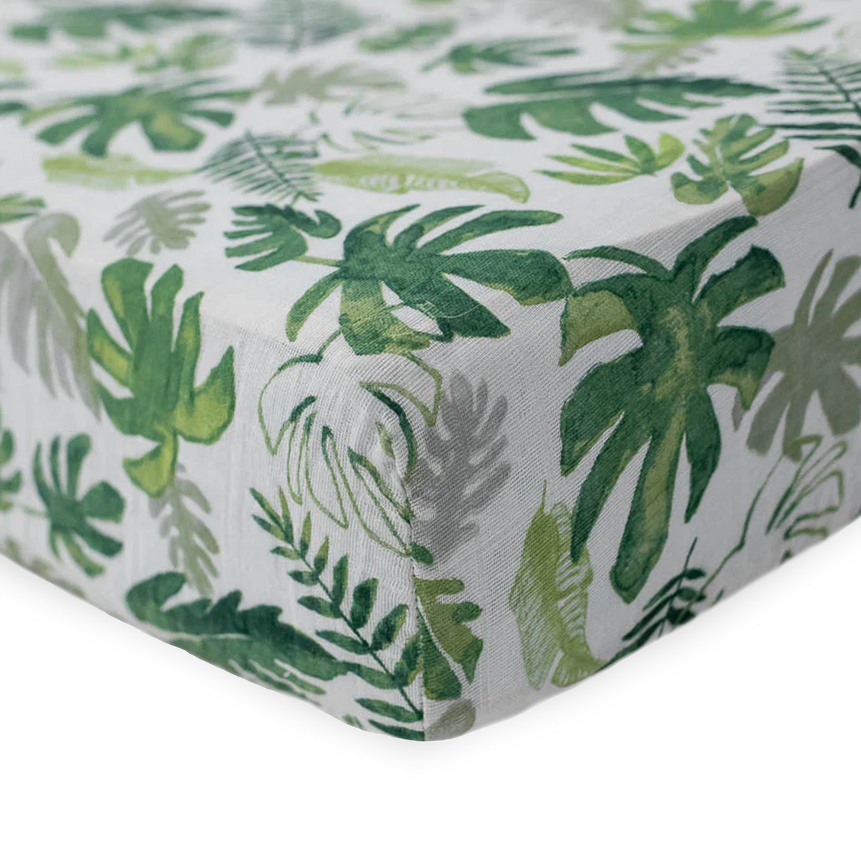 Cotton Muslin Crib Sheet - Tropical Leaf - HoneyBug