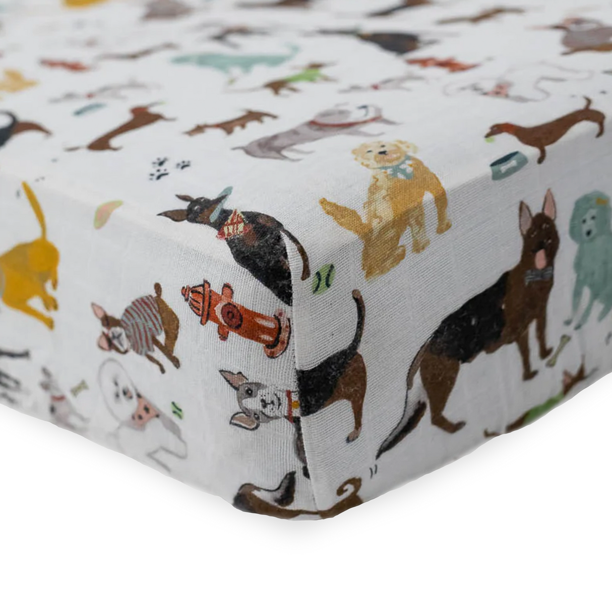 Cotton Muslin Crib Sheet - Woof - HoneyBug