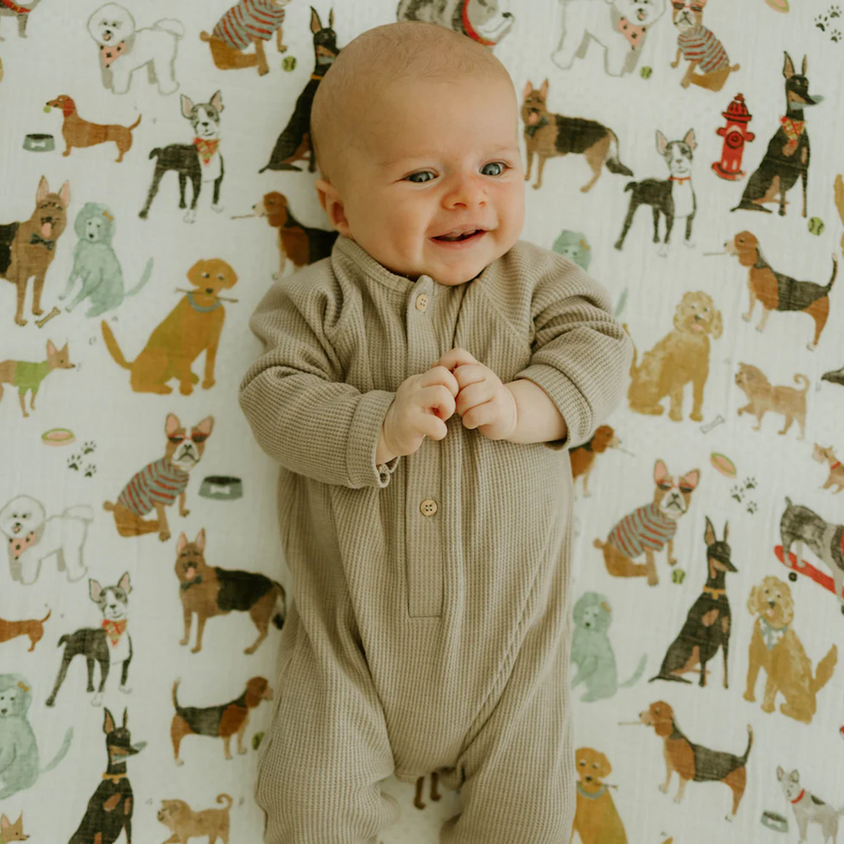 Cotton Muslin Crib Sheet - Woof - HoneyBug