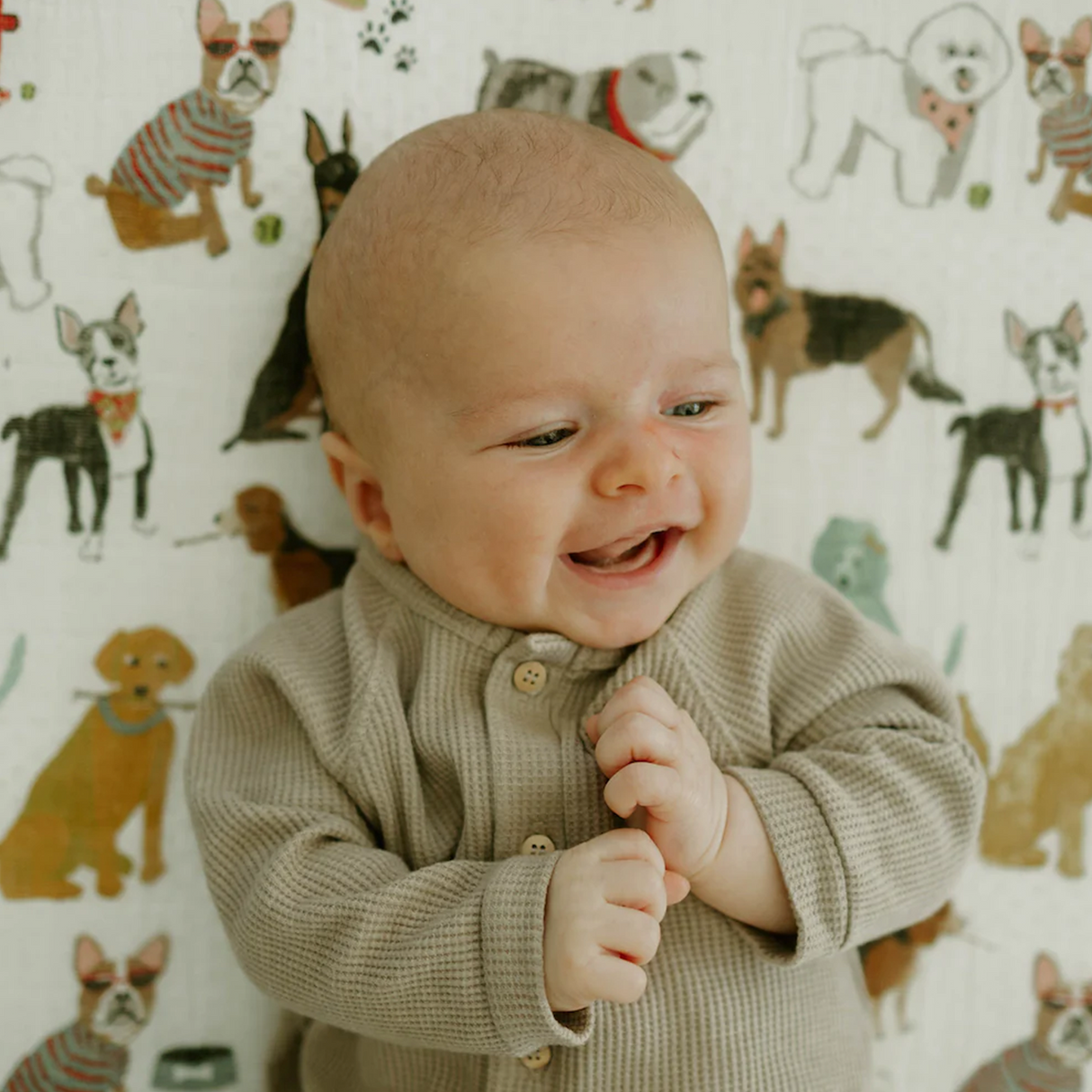 Cotton Muslin Crib Sheet - Woof - HoneyBug