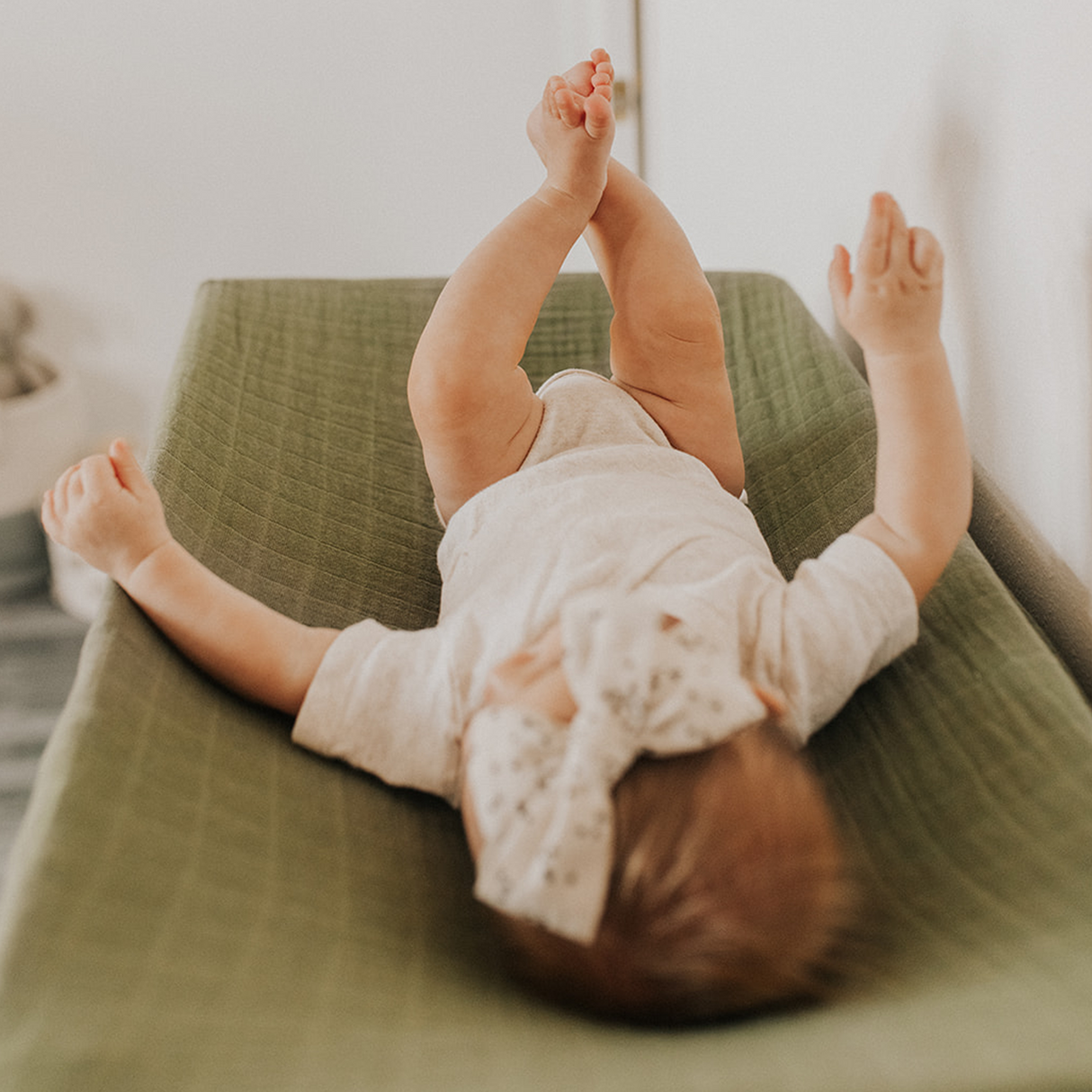 Cotton Muslin Changing Pad Cover - Fern - HoneyBug