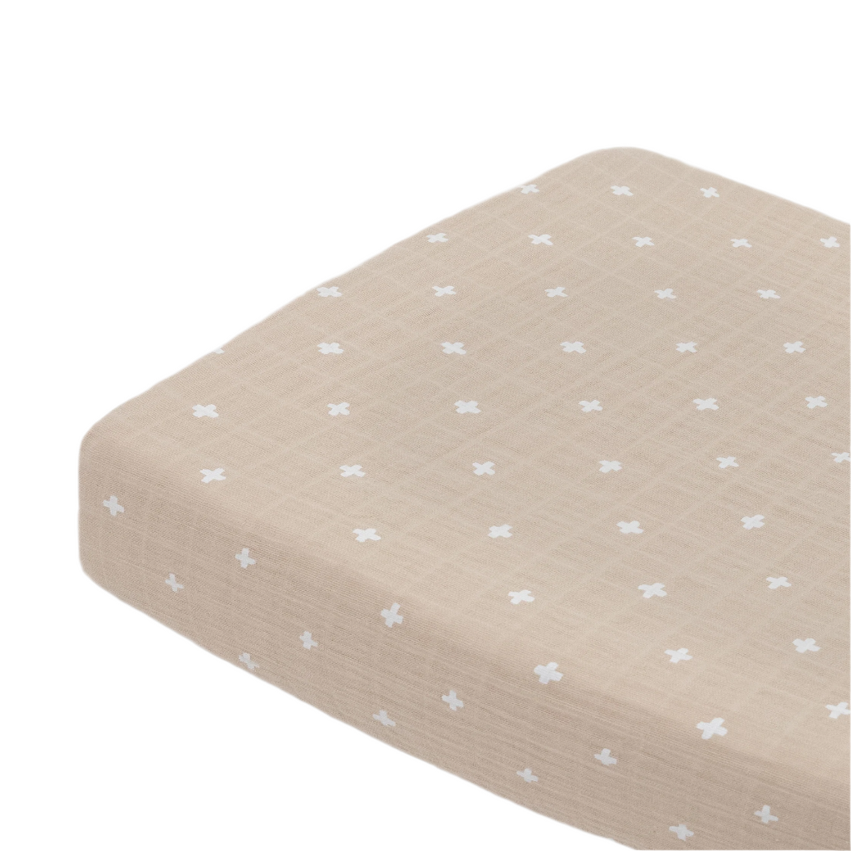 Cotton Muslin Changing Pad Cover - Taupe Cross - HoneyBug
