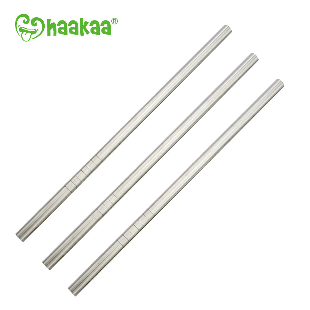 Haakaa Straight Stainless Steel Straws with Cleaning Brush, 3 pk - HoneyBug