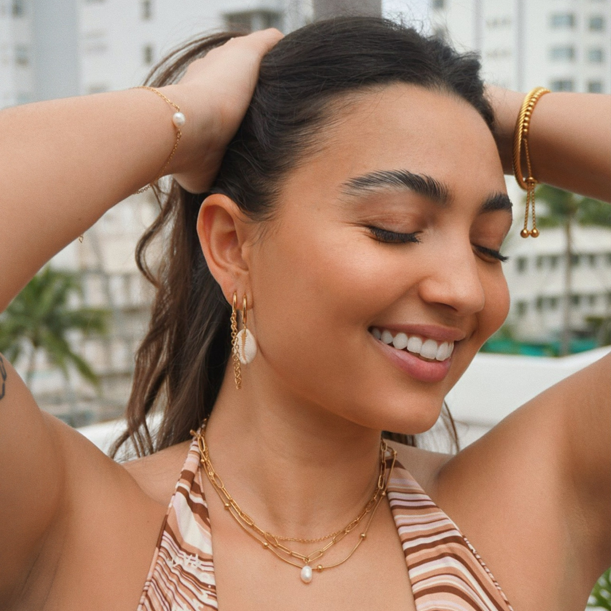 Renee Double Chain Pearl Choker Necklace - HoneyBug