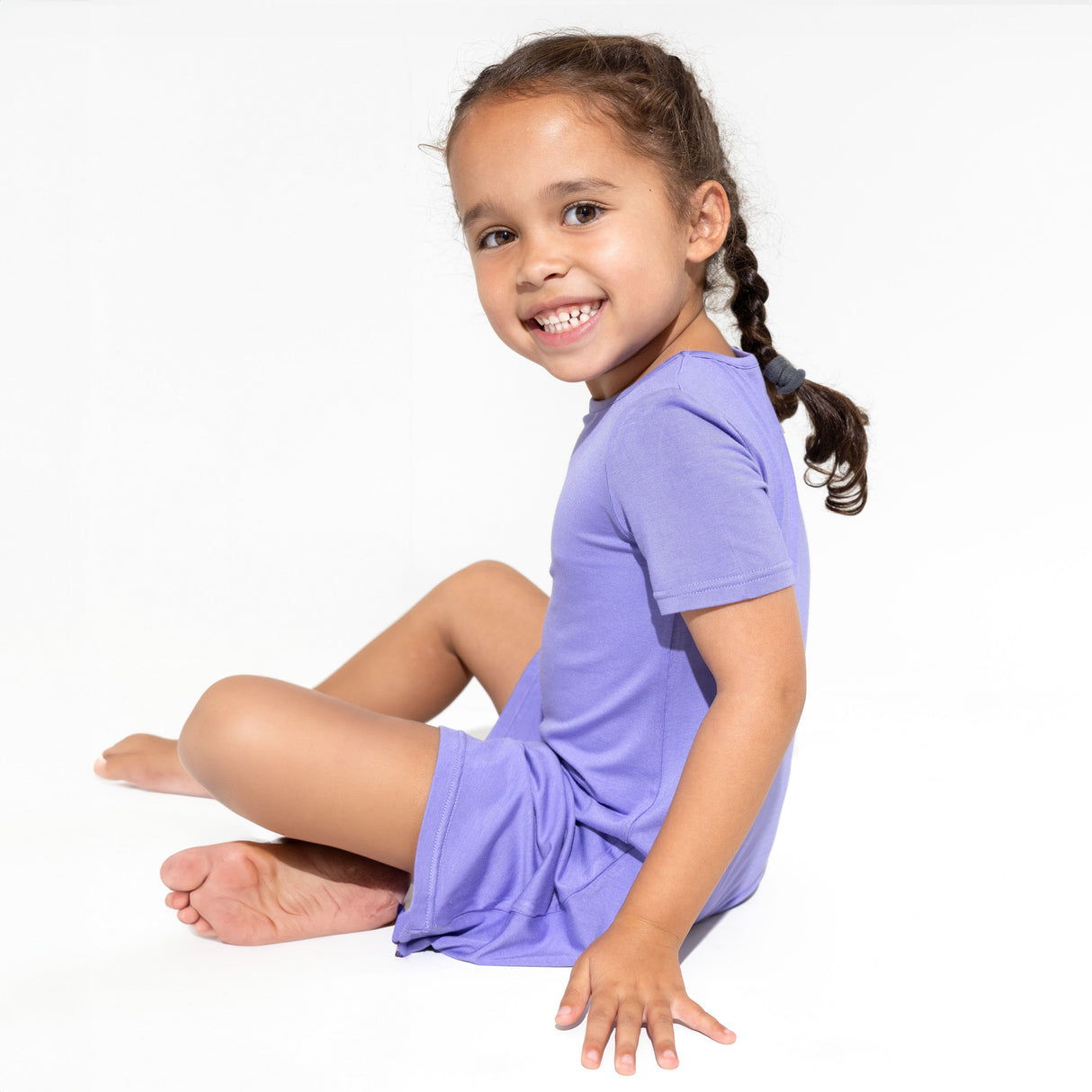 Poppin Purple Bamboo Girls' Short Sleeve Dress - HoneyBug