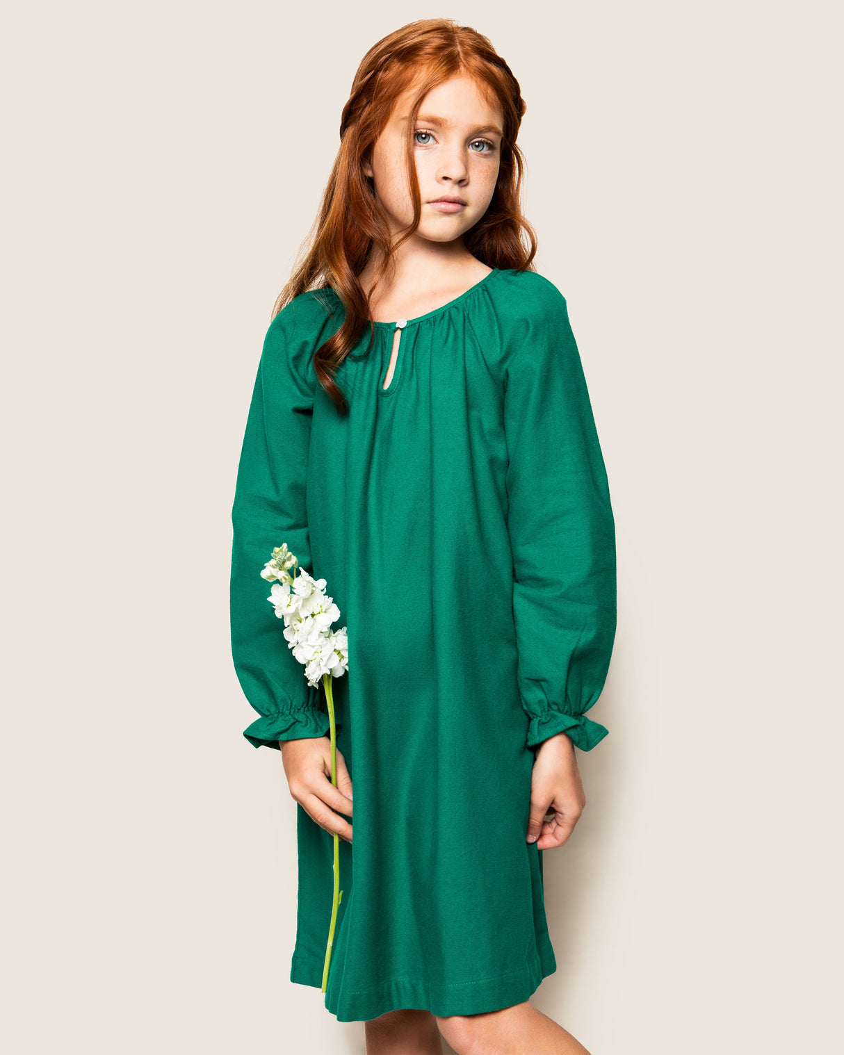 Girl's Flannel Delphine Nightgown in Green - HoneyBug