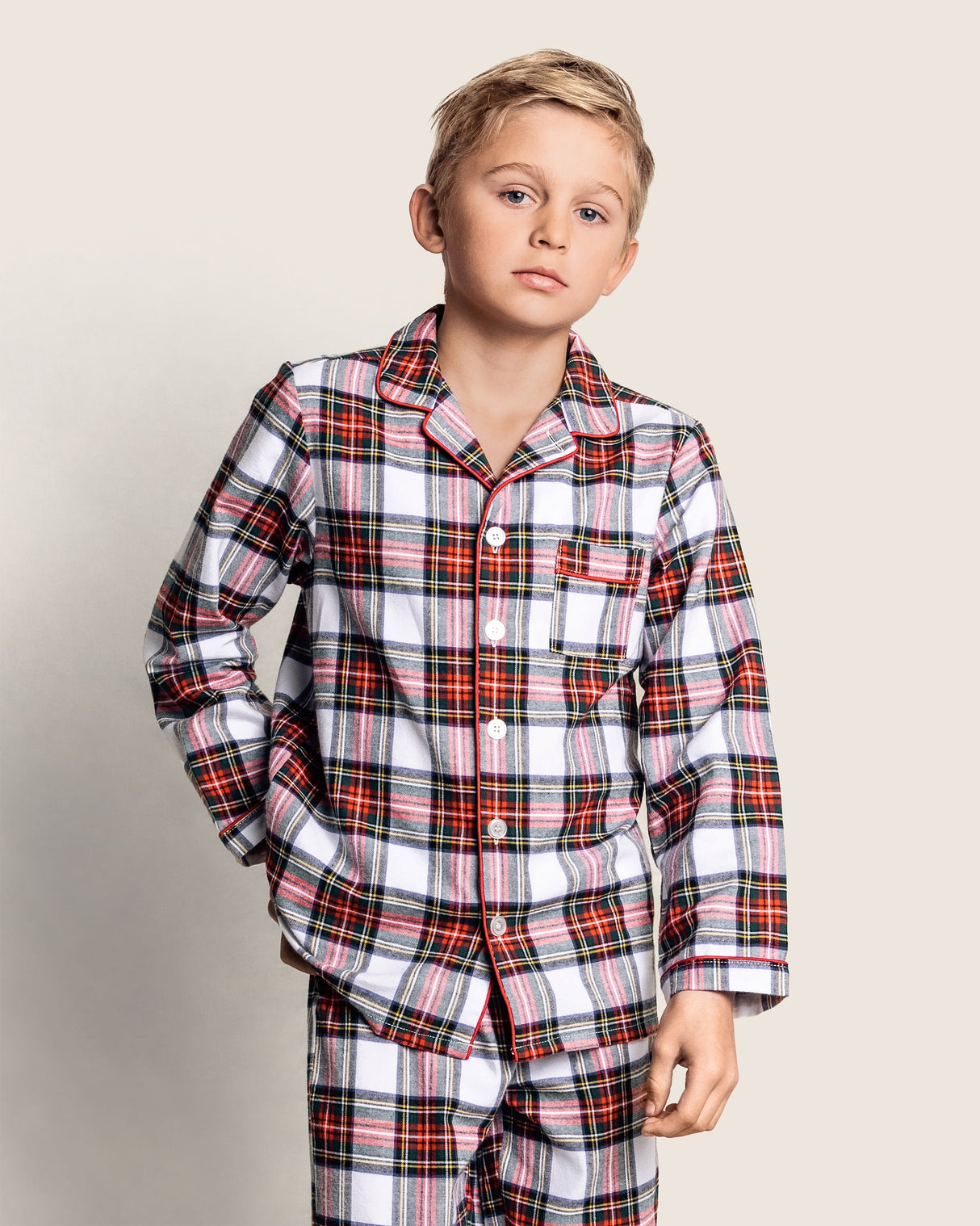 Kid's Brushed Twill Pajama Set in Balmoral Tartan - HoneyBug
