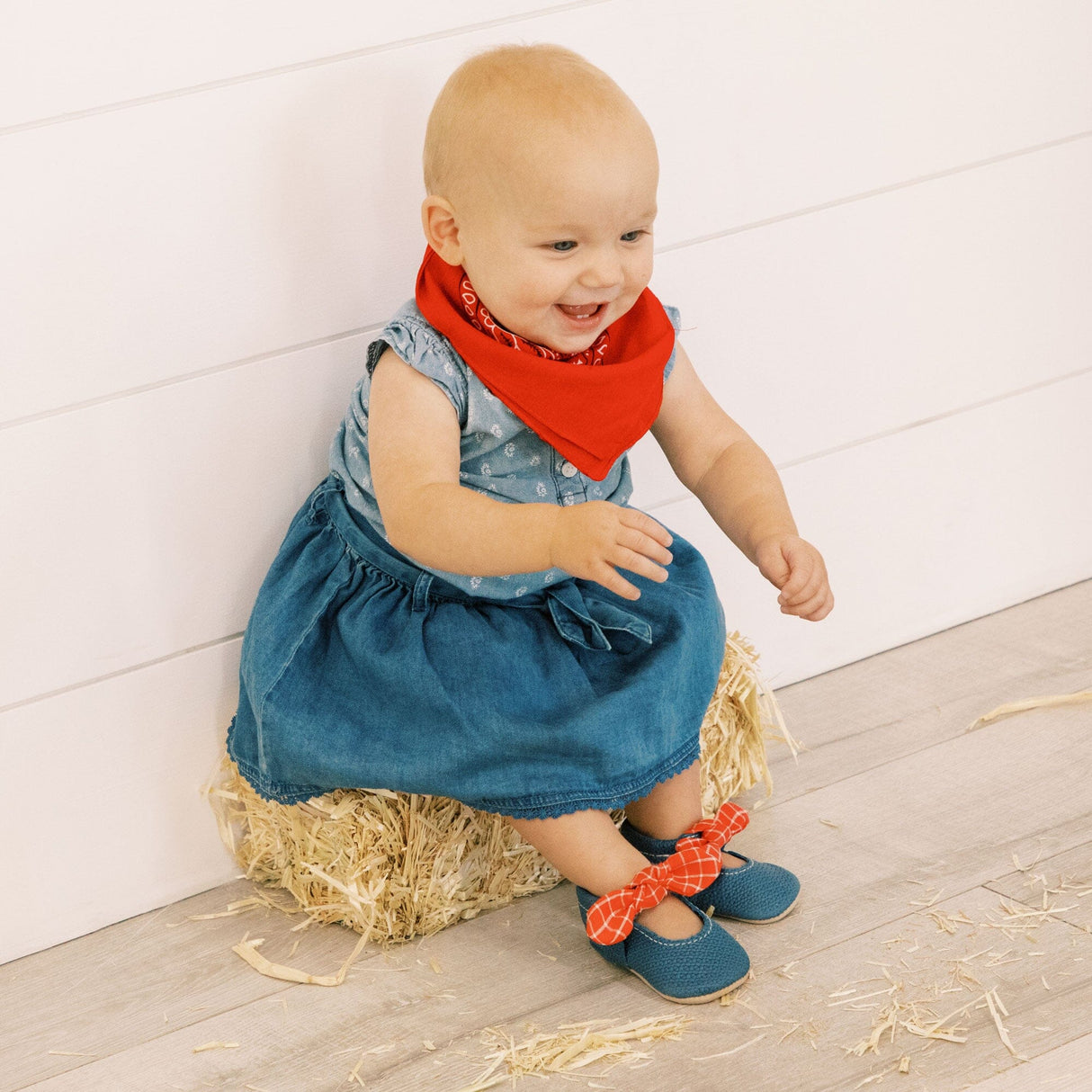 Blue Jean Knotted Bow Baby Shoe - HoneyBug