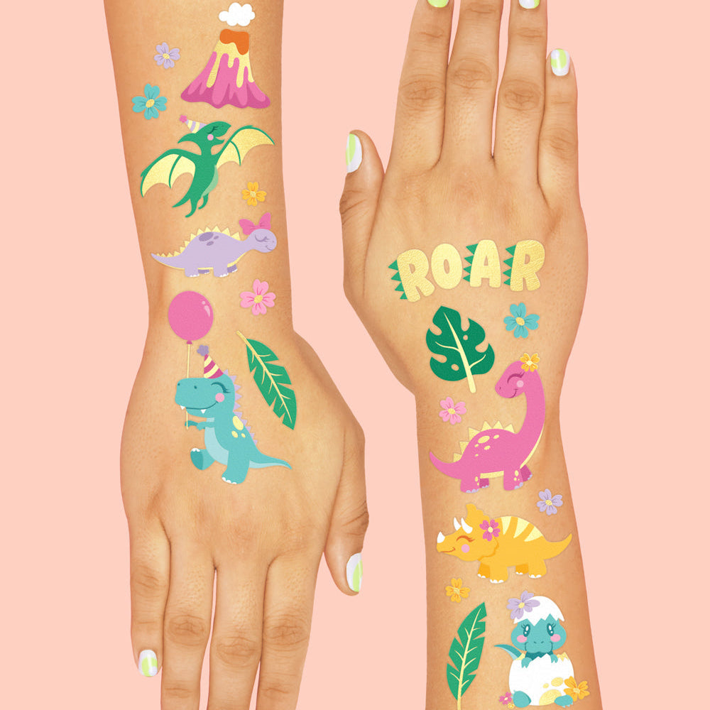 Cute Dino Tats - 40 Foil Temporary Tattoos