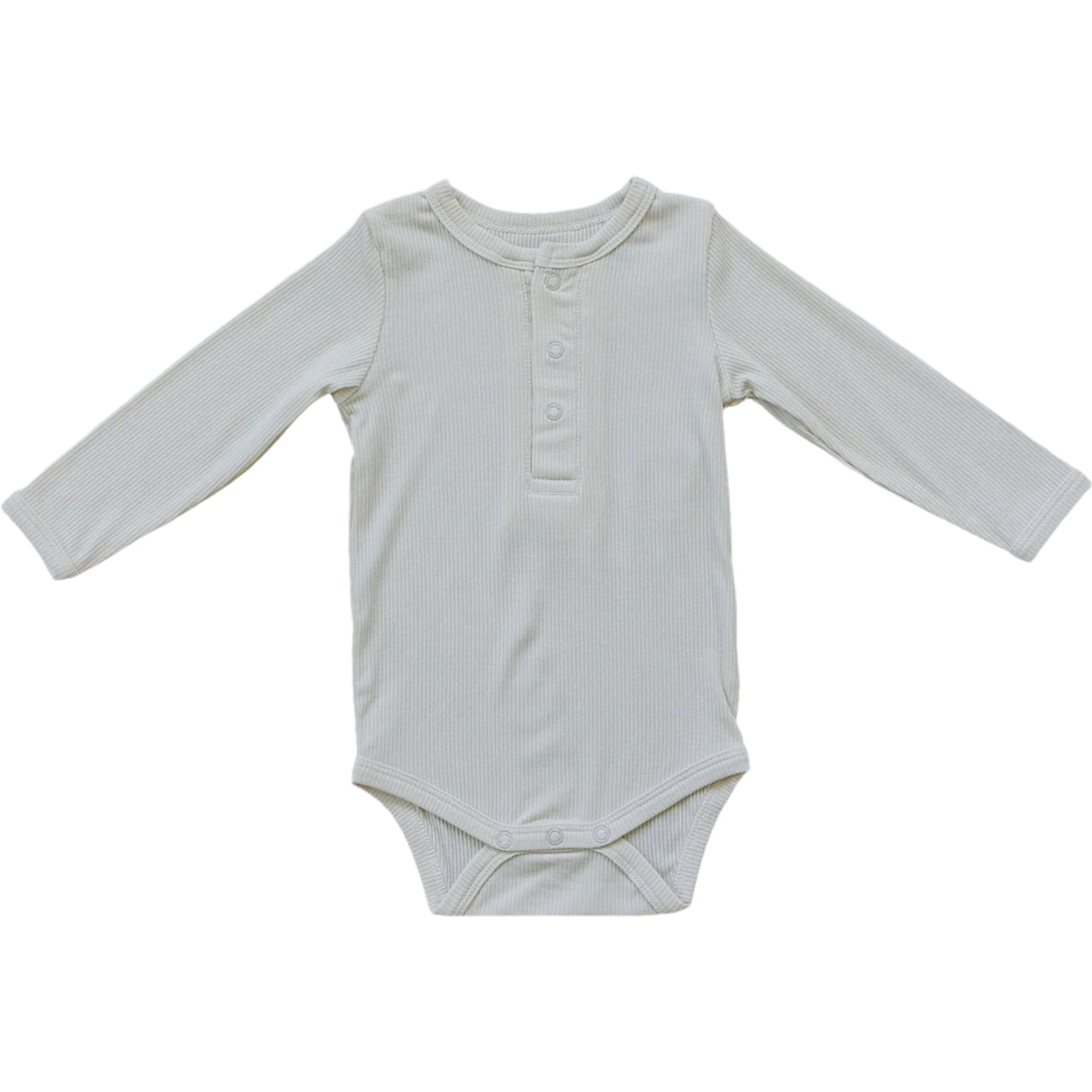 Cream Bamboo Snap Long Sleeve Ribbed Bodysuit - HoneyBug