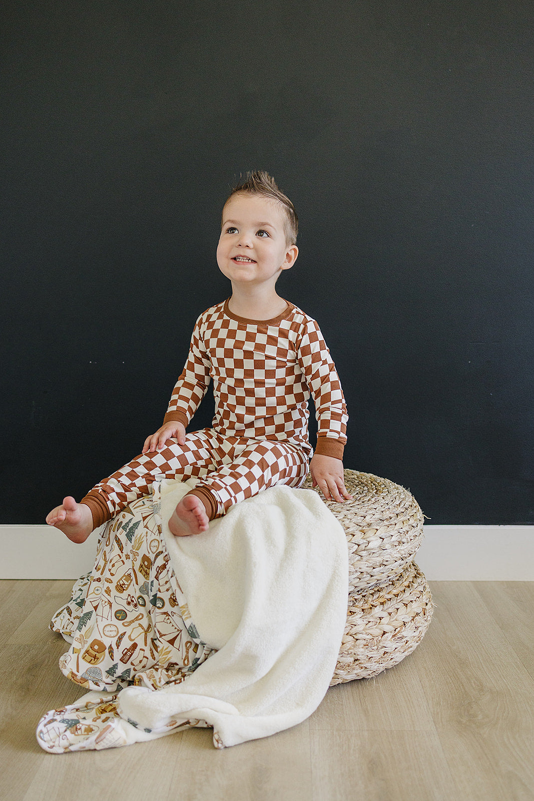 Rust Checkered Ribbed Bamboo Cozy Set - HoneyBug