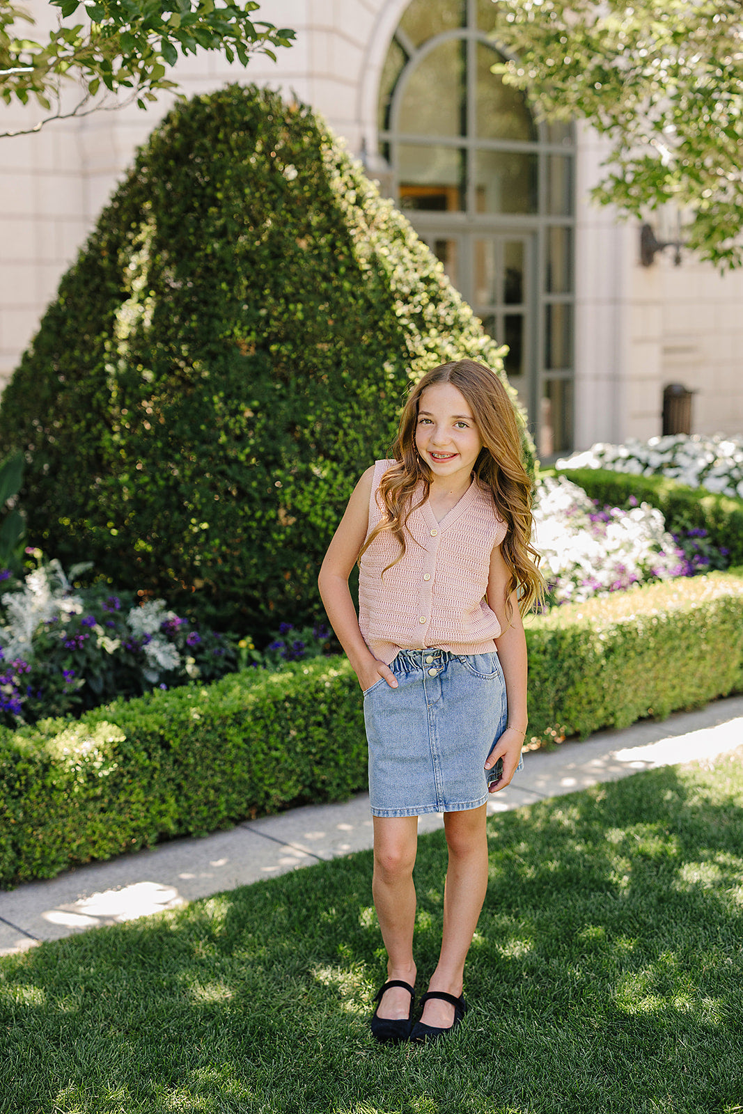 Pink Knit Button Down Vest - HoneyBug