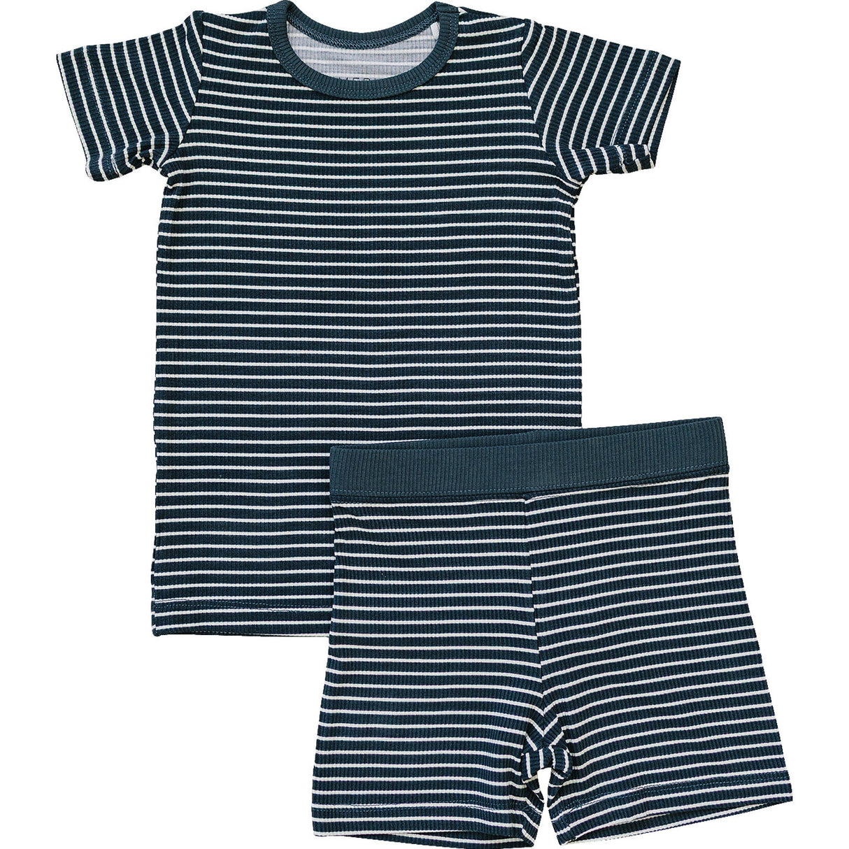 Navy Stripes Ribbed Bamboo Cozy Short Set - HoneyBug