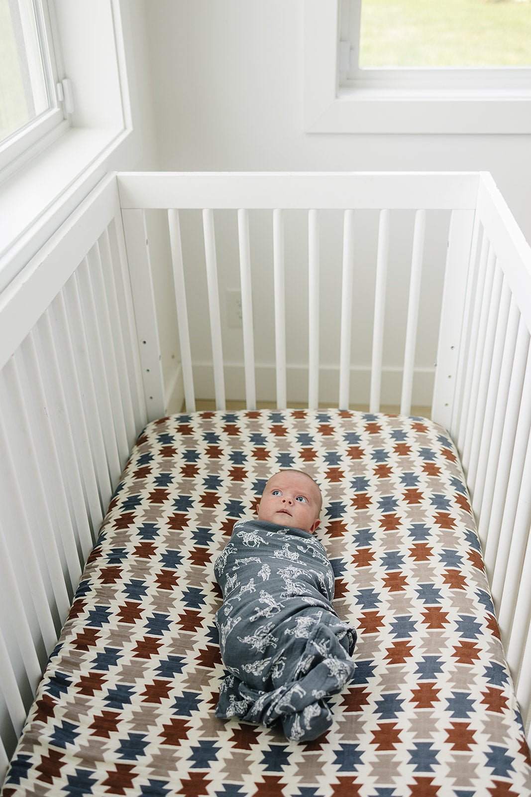Western Aztec Muslin Crib Sheet - HoneyBug
