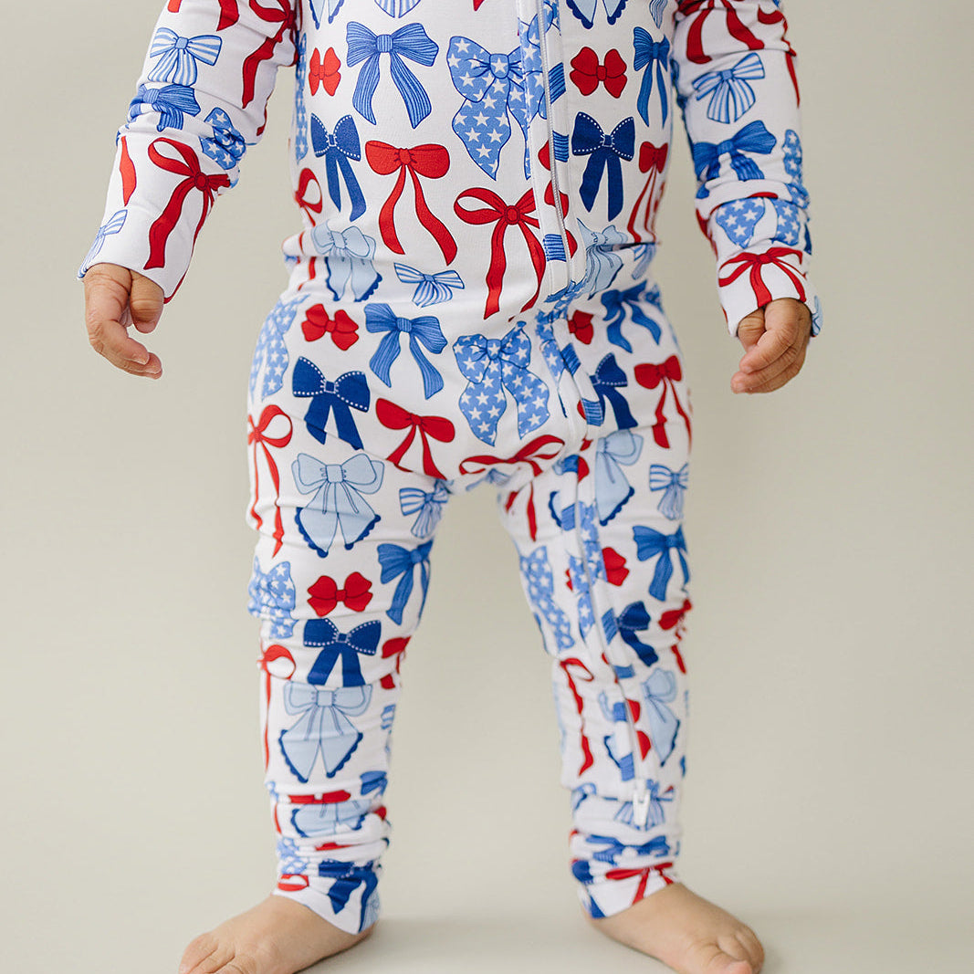 Bamboo Zip Romper | Red-White & Bows