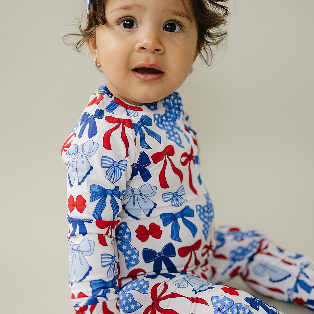 Bamboo Zip Romper | Red-White & Bows