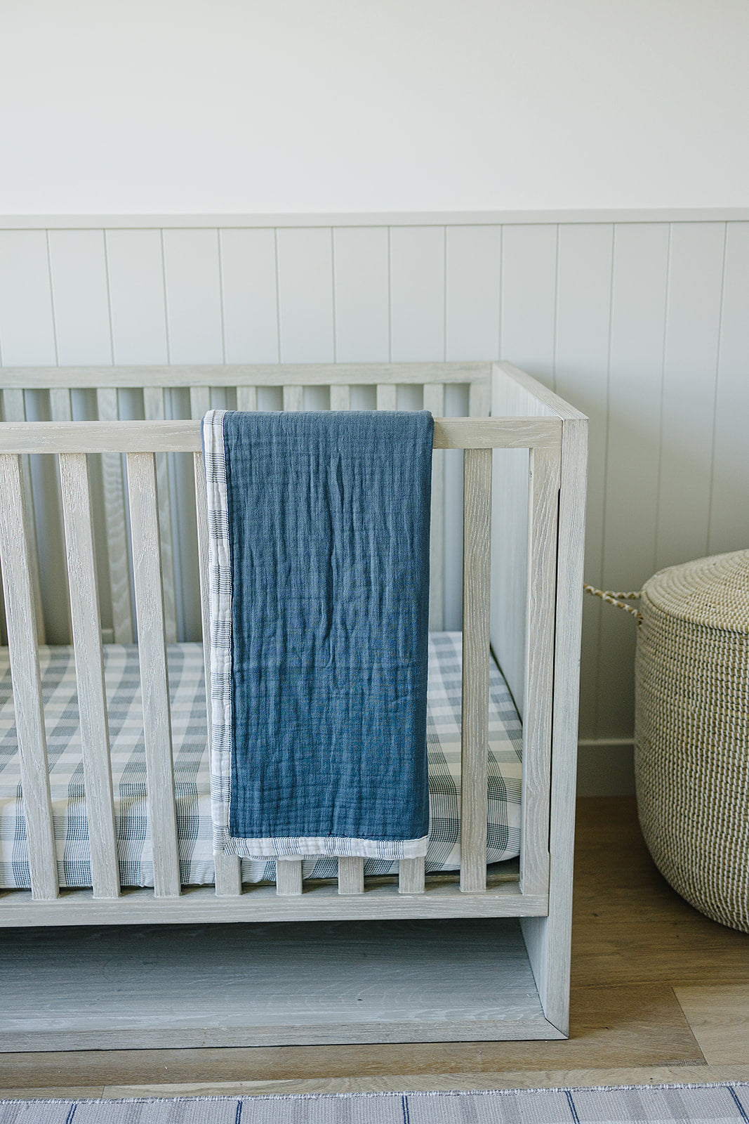 Coastal Plaid Muslin Crib Sheet - HoneyBug